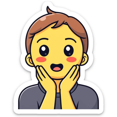 emoji with left eye half closed (twitching) with hands around its neck choking itself sticker