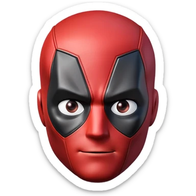 3D floating style face emoji of the character 'Deadpool' from 'Marvel Movies', looking straight ahead. equal lighting, soft light, color correction, sharpening, isolated on solid white background.
 sticker