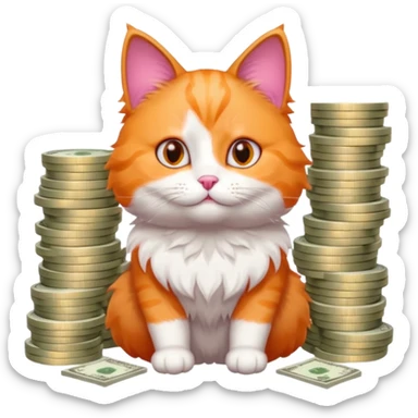 Cute cat surrounded by money sticker
