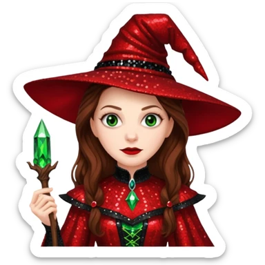 Nessarose, Wicked Witch of the East from The Wizard of Oz with long brown hair, red sequin outfit sticker