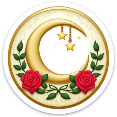 A round button with a crescent damask moon and roses in the center sticker