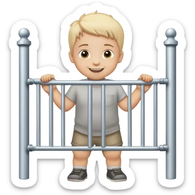 smiled toddler boy holding bars' gate sticker