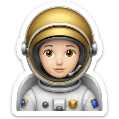 Astronaut in white EVA suit with gold visor helmet sticker