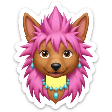 fancy pink very  spiky haired dog with earrings sticker