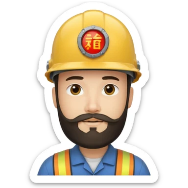 Ingeniero con barba y con casco y letra china minipeka   sticker