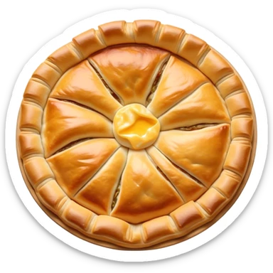 Burek sa Sirom Cinematic Realistic Burek sa Sirom Dish Emoji, depicted as a flat, flaky pastry filled with cheese, rendered with crisp textures and warm, inviting lighting. sticker