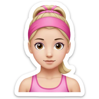 The face of a gymnast in a sports pink headband sticker