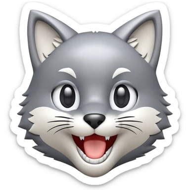 3D-style gray wolf or cat-like character emoji, joyful and excited expression, clean and glossy, inspired by TenSquared logo sticker