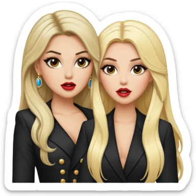 Boujy baddie best friends gossiping, one blonde, one brunette, long hair, trendy heavy makeup sticker