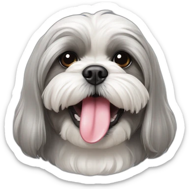 grey shih tzu tongue out with white hood sticker