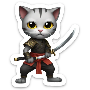 humanoid cat with a katana in his hands in a stance sticker