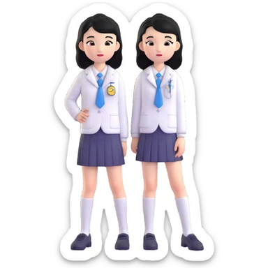 memoji of an Asian girl with black hair and white skin, wearing a white school uniform sticker