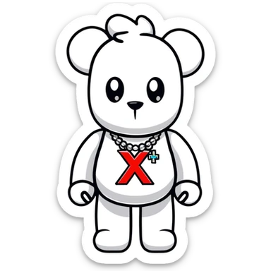 cool graffiti style bearbrick with X crossed eyes, designer logos, bling jewelry sticker