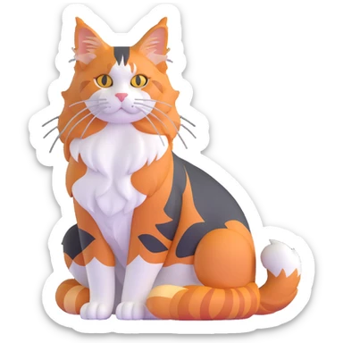 calico maine coon cat with orange, black and white patches sticker