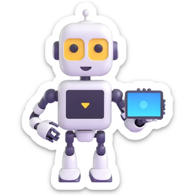 a robot presenting a screen, 3D emoji style sticker