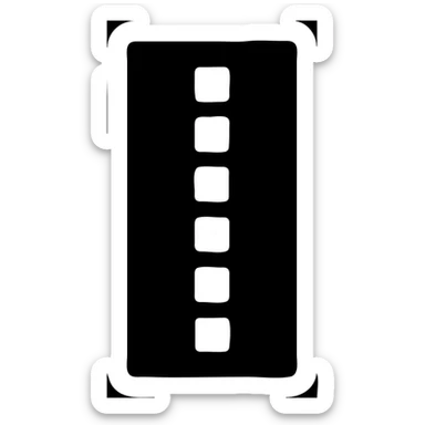 minimal solid white icon of a bold rectangle with seven small solid squares in a vertical row, very geometric, Netflix UI style, black background sticker