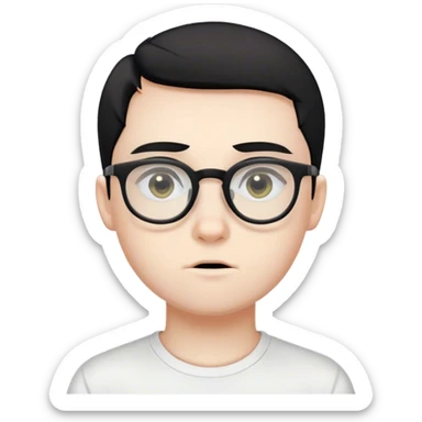 Pale boy, wears glasses, slanted eyes, wears basic white tshirt, black undercut hair sticker