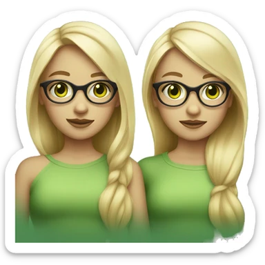 Blonde hair green eye twin girls one with glasses one without sticker