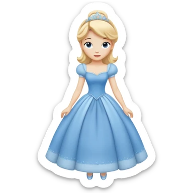 full body Cinderella with blue dress and blonde hair, showing entire figure from head to feet, minimal style sticker