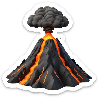 3D render of Volcano, miniature weather phenomenon, volumetric particle effects, mountain with orange lava and black ash smoke, elemental energy, emoji style, isolated on white background --v 6.0. sticker