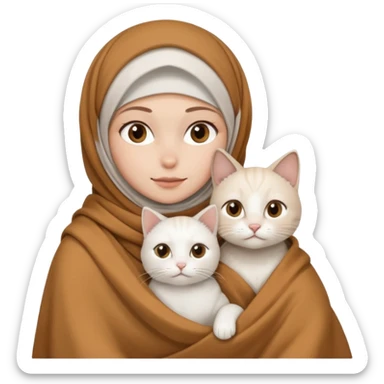 Beyaz Kediyle hijab bayan yanyana kahve beyaz battaniye sticker