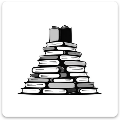 A hand-drawn mountain made of many books stacked on top of each other sticker