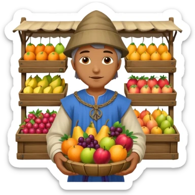 merchant in medieval time with fruit stand sticker