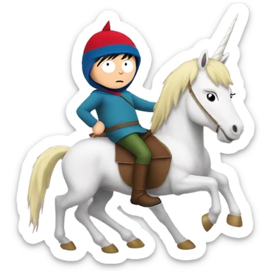 stan marsh from the show south park riding a unicorn sticker