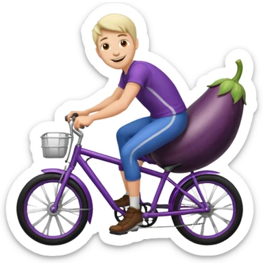 Guy riding a eggplant like a bike emoji sticker