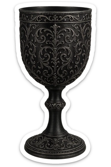 gothic goblet, black with silver filigree, no background sticker