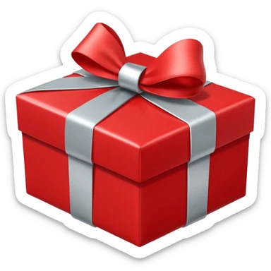 red gift box wrapped with silver ribbon sticker