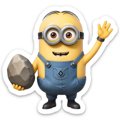 minion with a large rock sticker