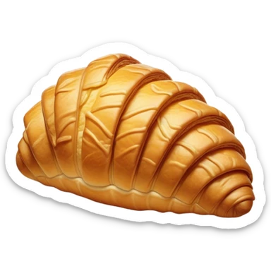 Cinematic golden croissant, perfectly flaky with crisp layers, slightly cracked to reveal buttery soft interior, warm golden glow, highly detailed and inviting. sticker