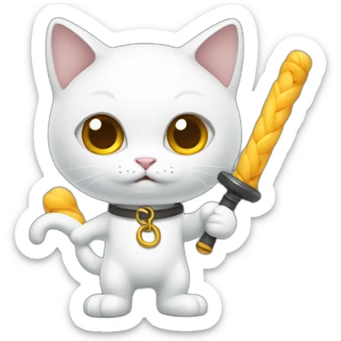 White-cat-with-nunchucks sticker
