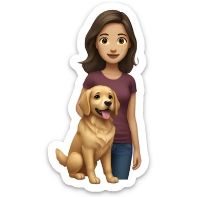 Brunette girl with golden retriever  sticker