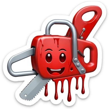 Chainsaw, blood dripping, cartoon horror emoji, no background sticker