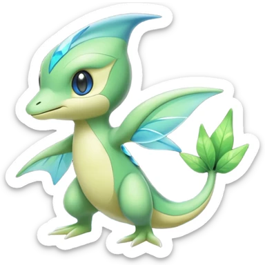 Futuristic glowing scaled Larvitar-Celebi-Snivy-hybrid-fusion (full body) sticker