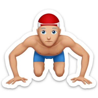 Athletic bald man with blue eyes on all fours sticker