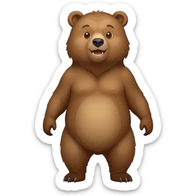 Cartoonish Russian grizzly bear, standing upright, front view, iOS emoji style sticker
