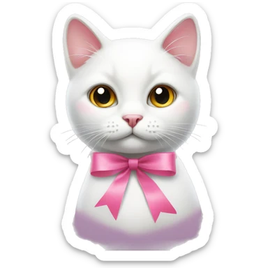 White cat with pink ribbon sticker