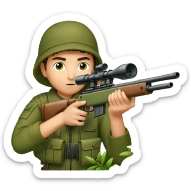person sninping aiming with a long sniper in a big bush sticker