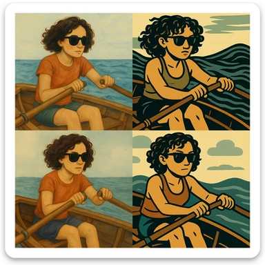 Kıvırcık saçlı, kürek çeken kızın güneş gözlüğü takmasını sağla sticker