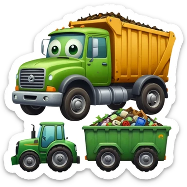 A garbage monster with a car and truck and tractor and garbage and junk inside sticker