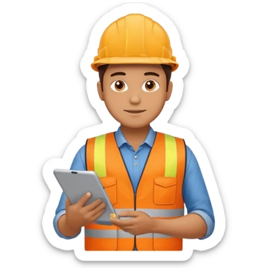 worker man wearing orange west holding a tablet sticker