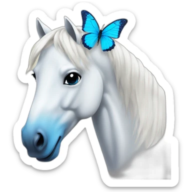 Withe horse with a blue butterfly on his nose  sticker