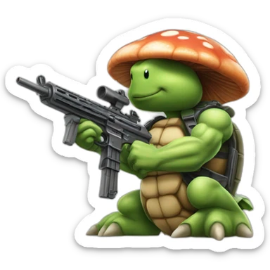 Strong muscles Mushroom turtle with a machine gun sticker