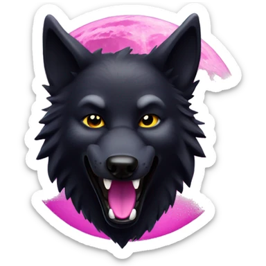 black wolf with maliciously smile at the magenta moon sticker