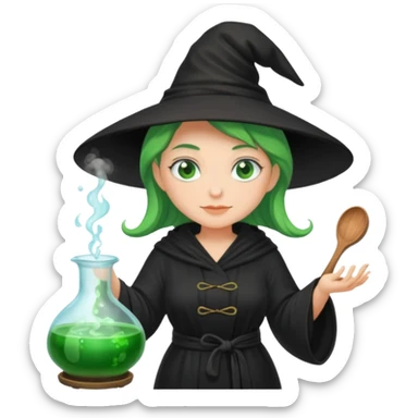 green witch cooking potion sticker