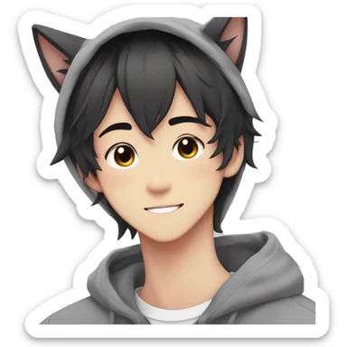 Gorgeous anime style Asian shojo guy with cat ears and blushing face and hoodie aesthetic trending style outside sticker