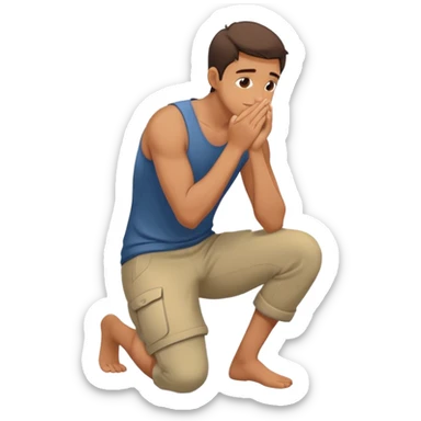Man kneeling down with hands on face turned sideways sticker